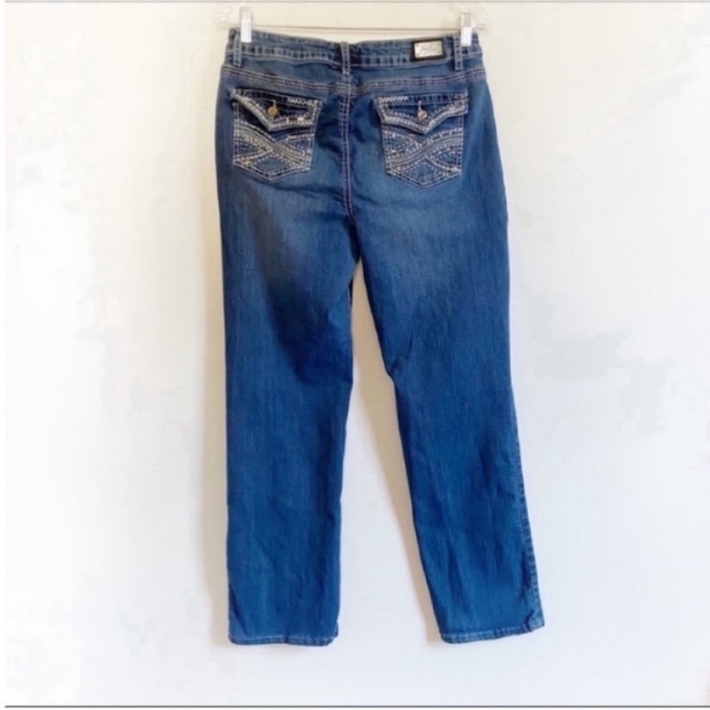 Earl straight leg embellished blue jeans Y2K button flap pockets - Picture 7 of 9